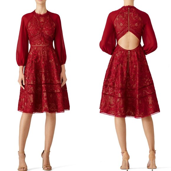 NWT Marchesa Notte Wine Cuipare Dress Lace Romantic Cocktail Formal Red Sz 2 - Picture 1 of 16